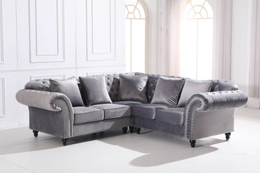 Luxury Chesterfield L-Shaped Corner Sofa in Dark Grey Velvet with Deep Buttoning - UK Luxury Furniture